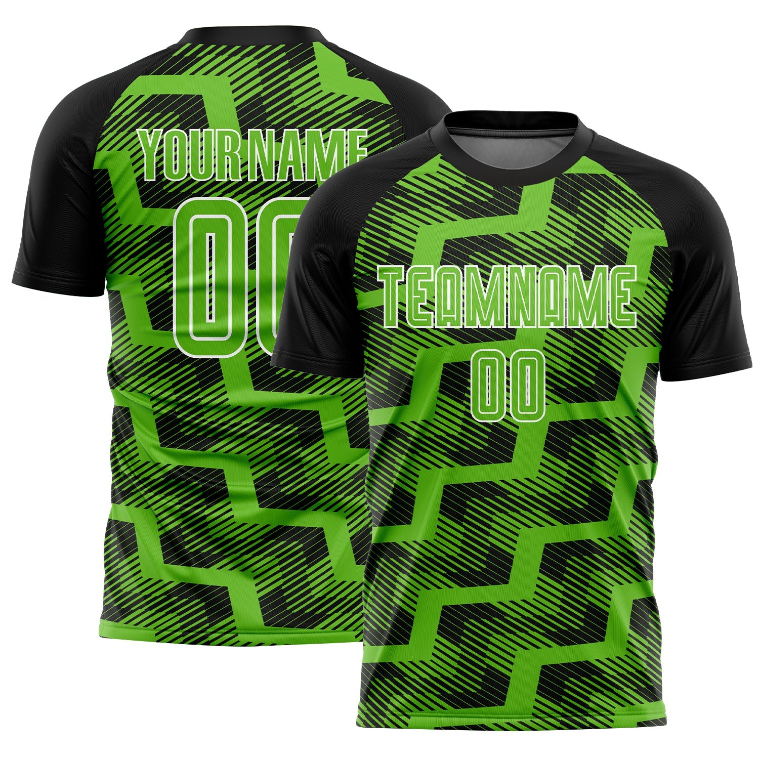 Custom Black Aurora Green-White Line Sublimation Soccer Uniform Jersey - Main View
