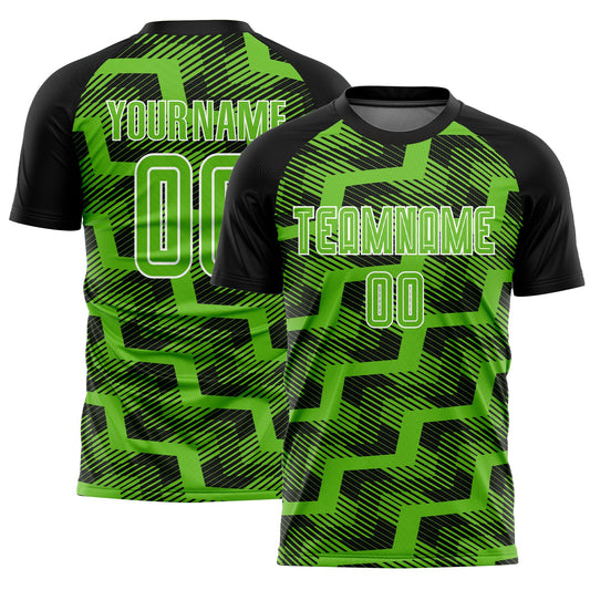 Custom Black Aurora Green-White Line Sublimation Soccer Uniform Jersey - Main View