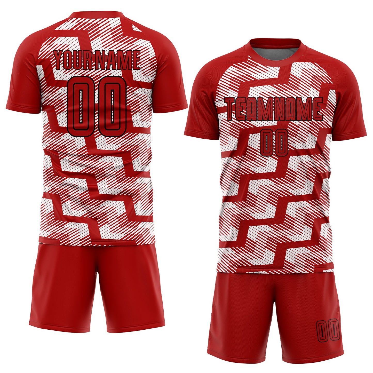 Custom Red Black-White Line Sublimation Soccer Uniform Jersey view 2