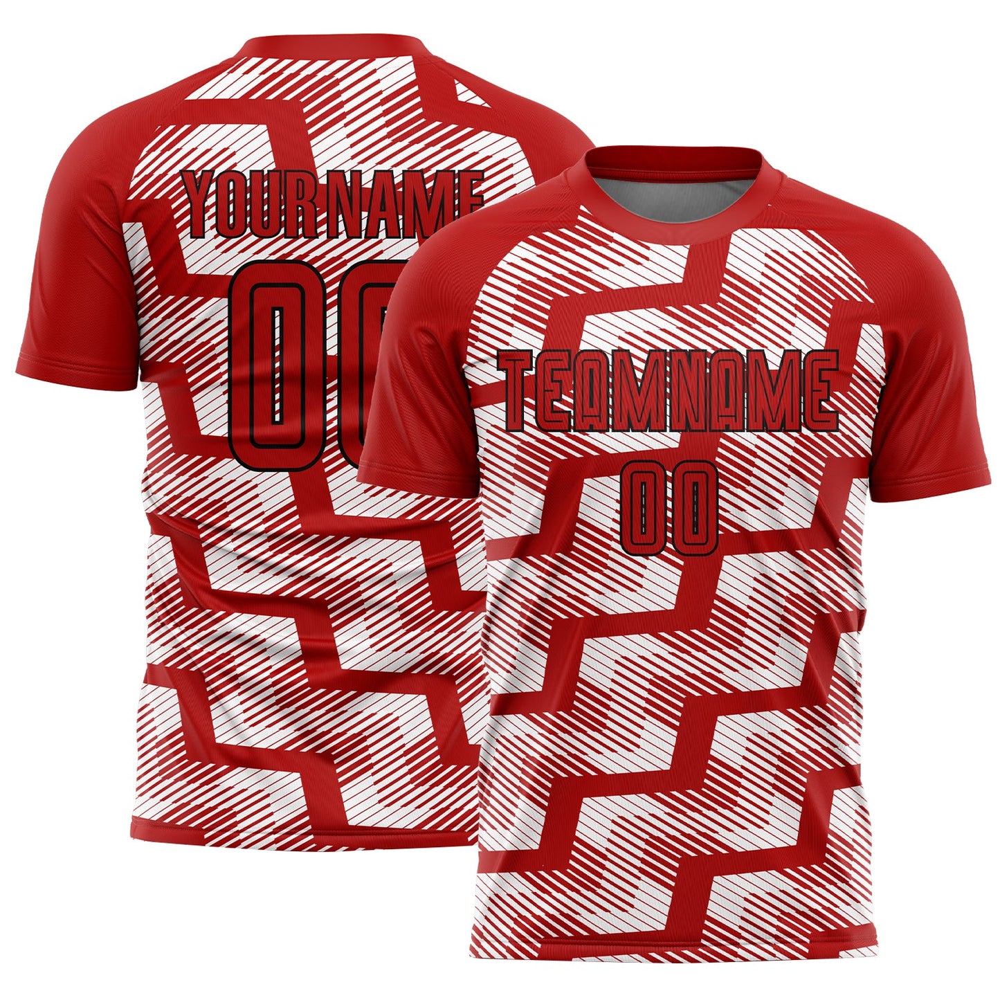 Custom Red Black-White Line Sublimation Soccer Uniform Jersey - Main View