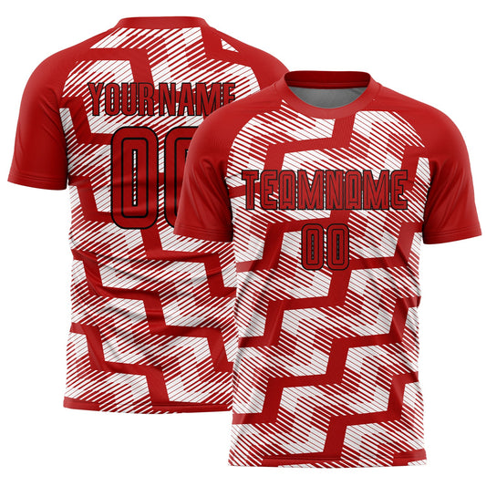 Custom Red Black-White Line Sublimation Soccer Uniform Jersey - Main View