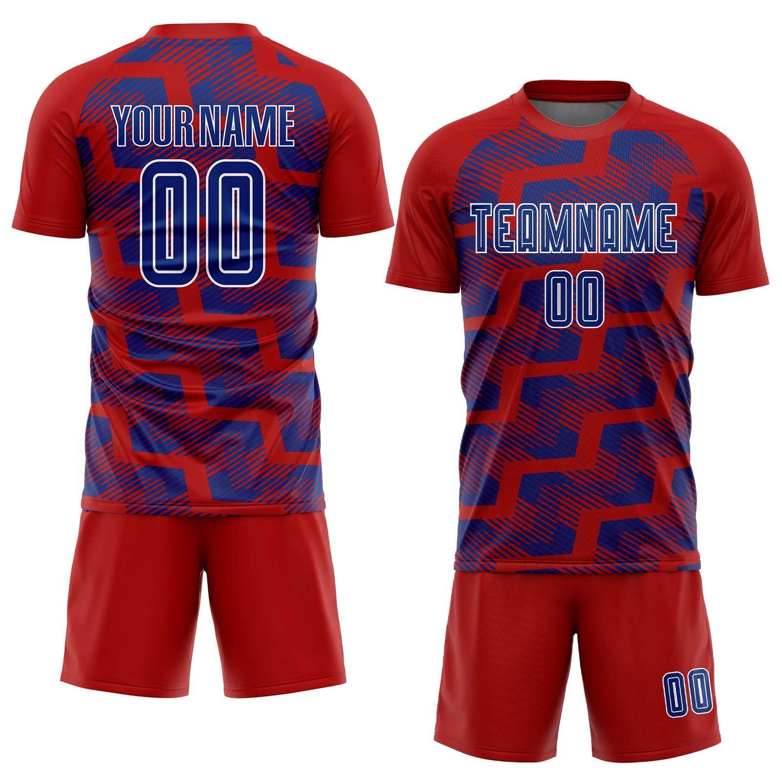 Custom Red Royal-White Line Sublimation Soccer Uniform Jersey view 2