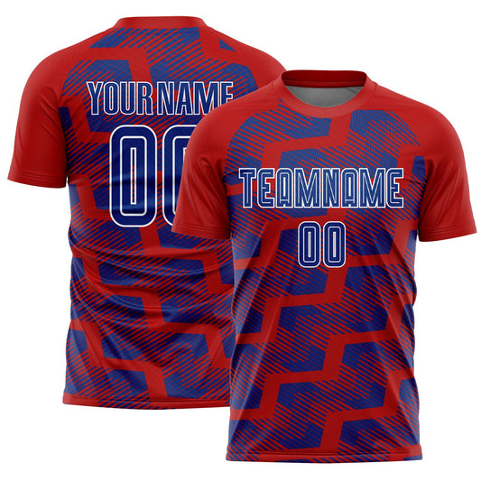Custom Red Royal-White Line Sublimation Soccer Uniform Jersey - Main View