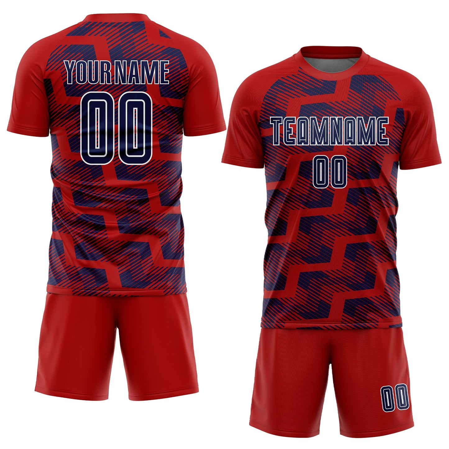 Custom Red Navy-White Line Sublimation Soccer Uniform Jersey view 2