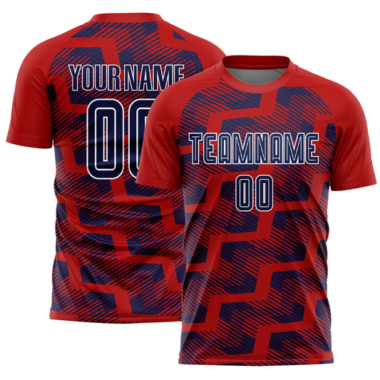 Custom Red Navy-White Line Sublimation Soccer Uniform Jersey - Main View