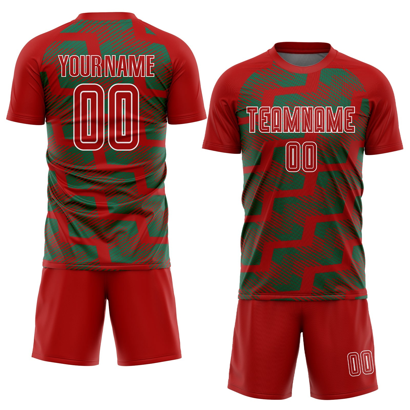 Custom Red Kelly Green-White Line Sublimation Soccer Uniform Jersey view 2
