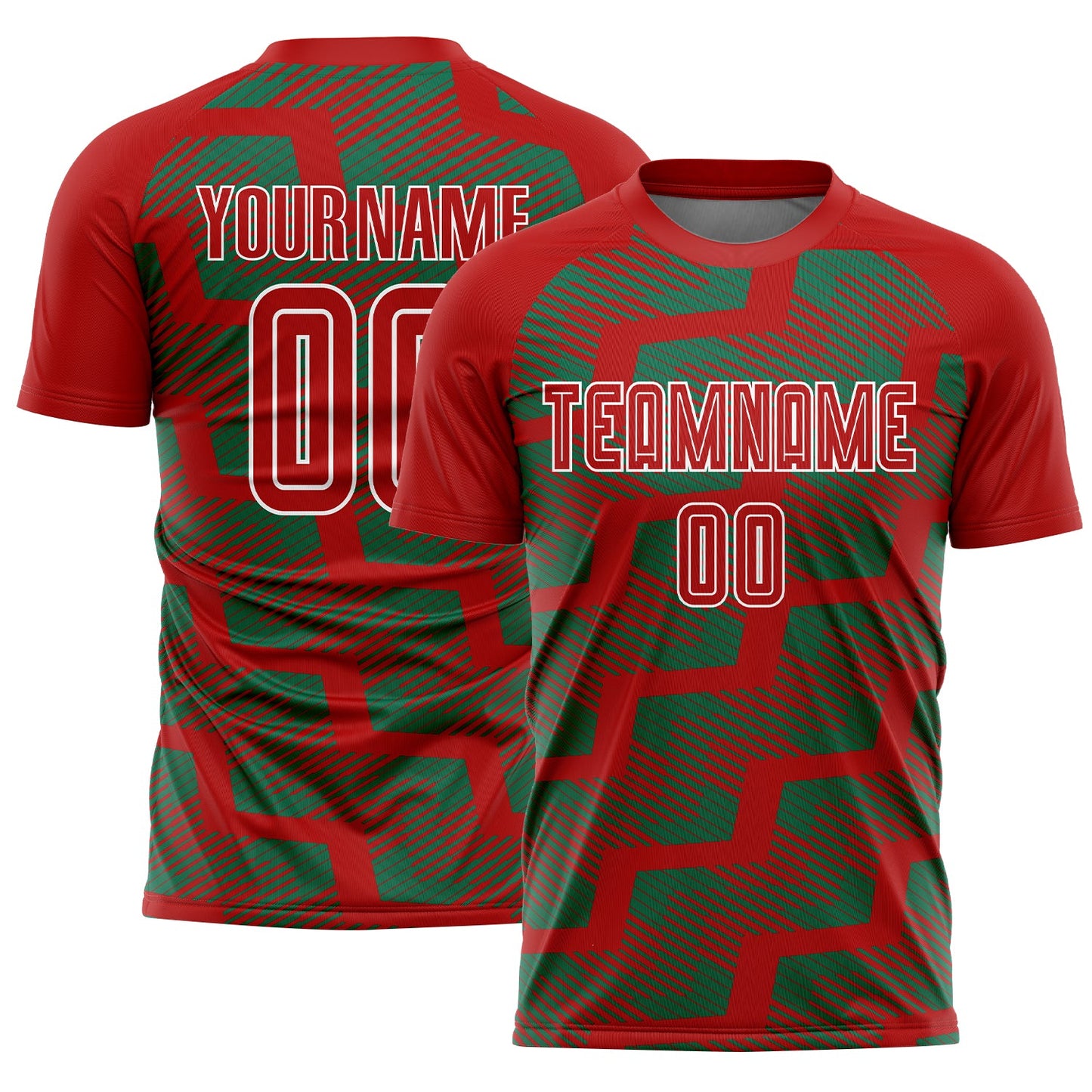 Custom Red Kelly Green-White Line Sublimation Soccer Uniform Jersey - Main View