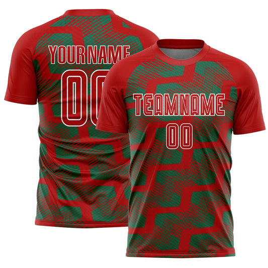 Custom Red Kelly Green-White Line Sublimation Soccer Uniform Jersey - Main View