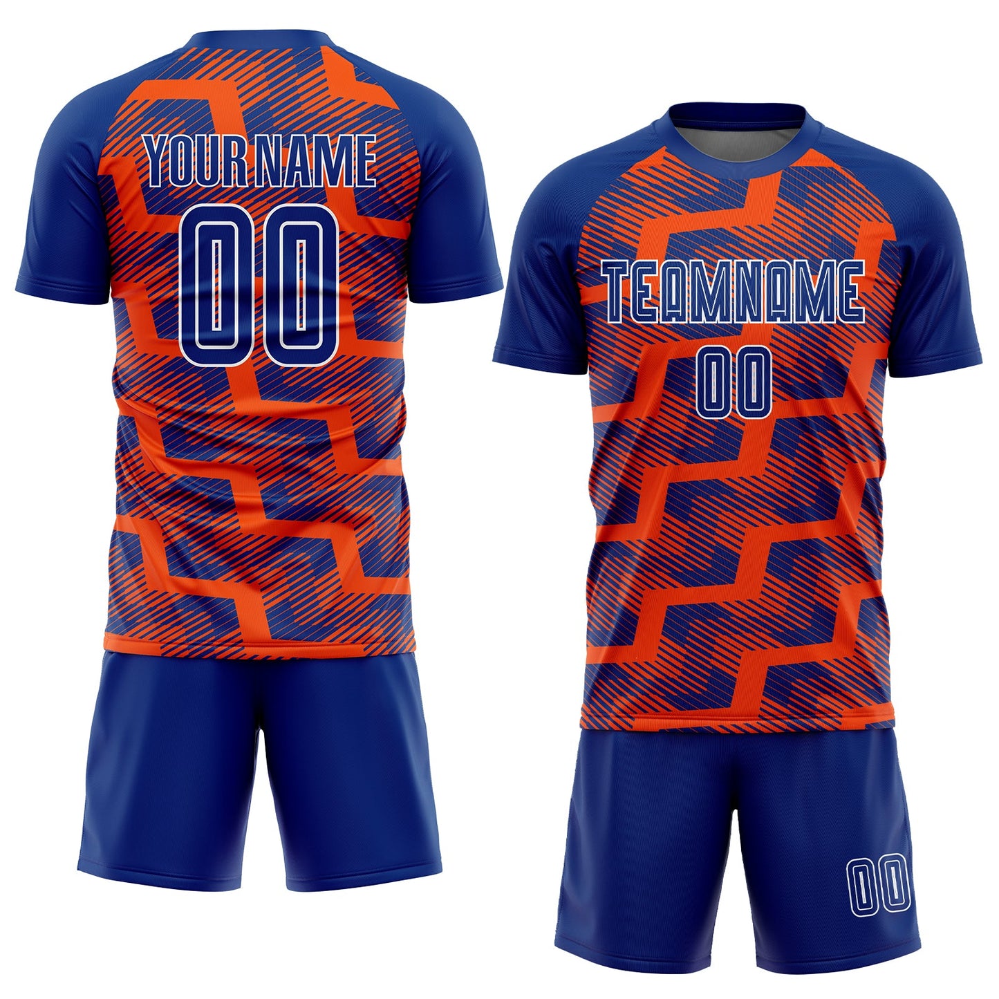 Custom Royal Orange-White Line Sublimation Soccer Uniform Jersey view 2