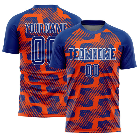 Custom Royal Orange-White Line Sublimation Soccer Uniform Jersey - Main View