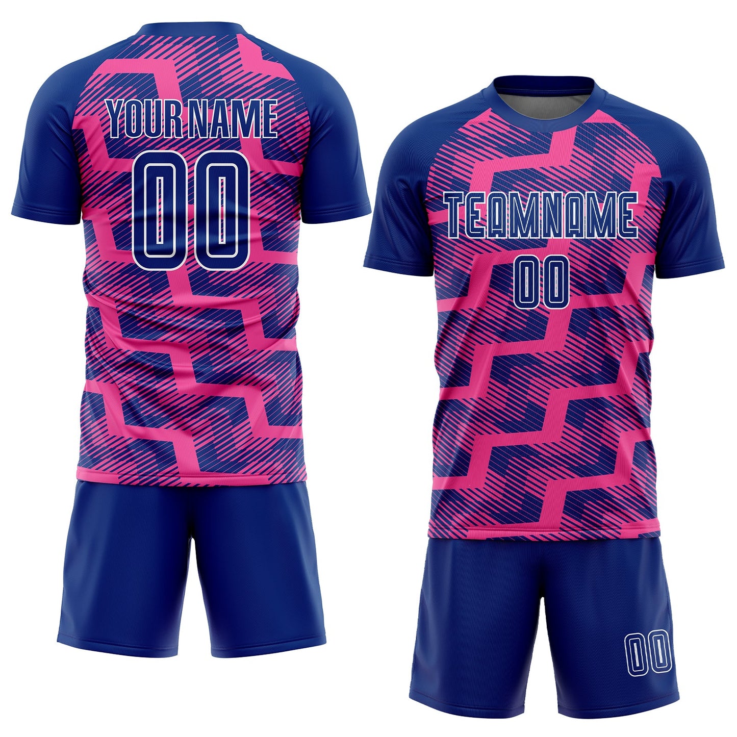 Custom Royal Pink-White Line Sublimation Soccer Uniform Jersey view 2