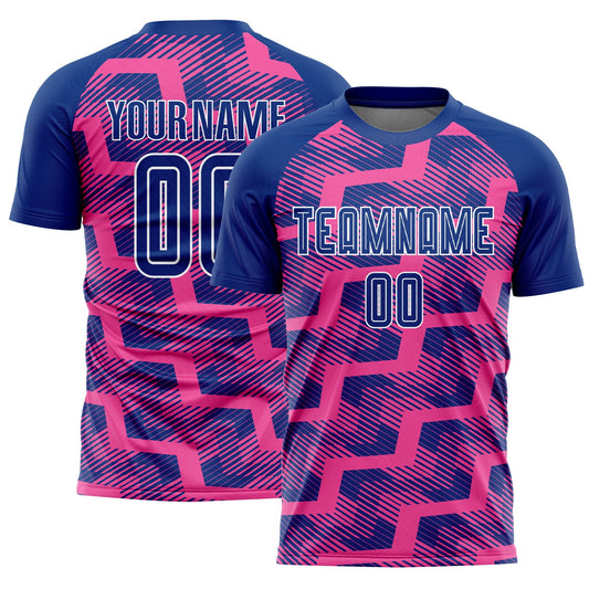 Custom Royal Pink-White Line Sublimation Soccer Uniform Jersey - Main View