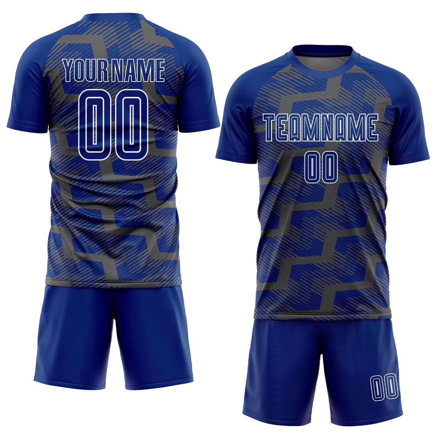 Custom Royal Steel Gray-White Line Sublimation Soccer Uniform Jersey view 2