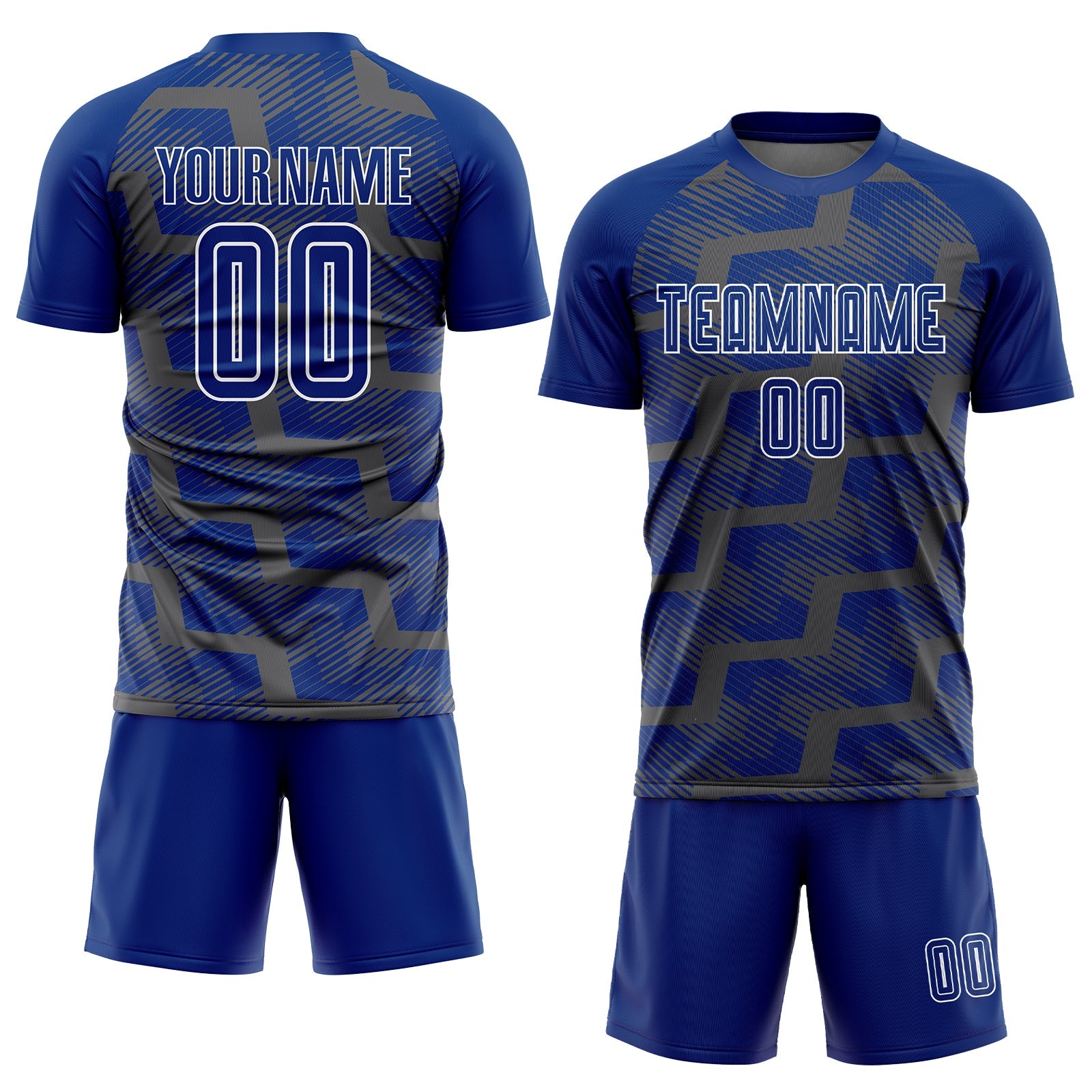 Custom Royal Steel Gray-White Line Sublimation Soccer Uniform Jersey view 2