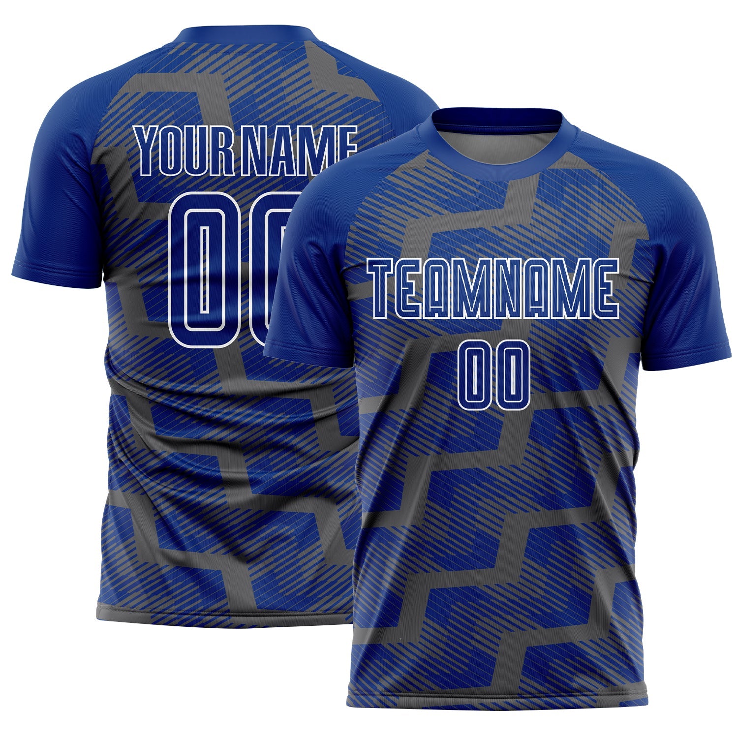 Custom Royal Steel Gray-White Line Sublimation Soccer Uniform Jersey - Main View