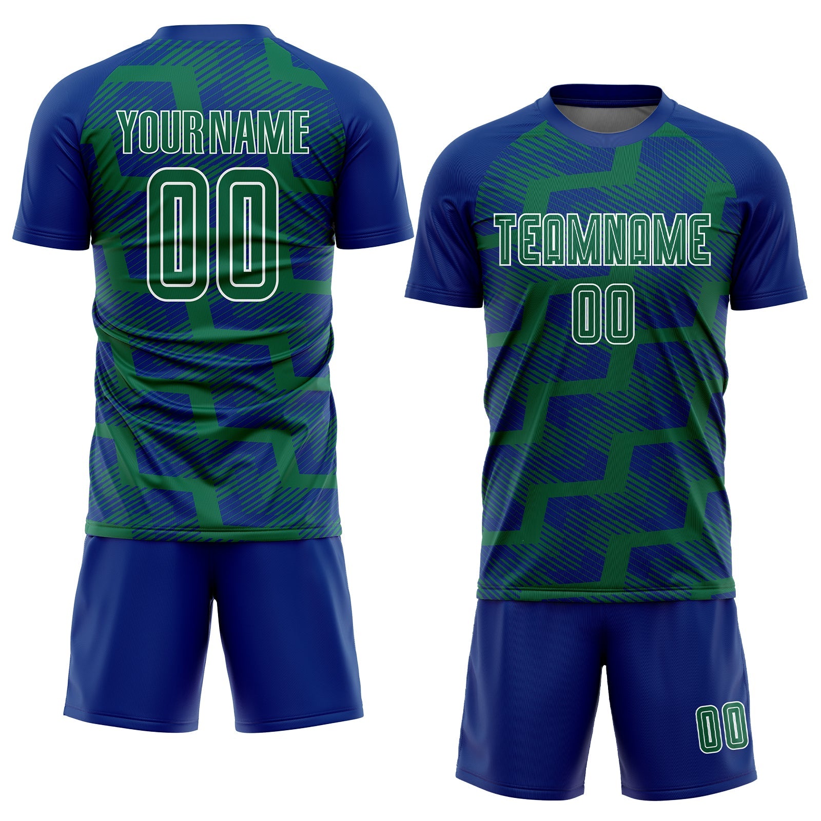 Custom Royal Kelly Green-White Line Sublimation Soccer Uniform Jersey view 2