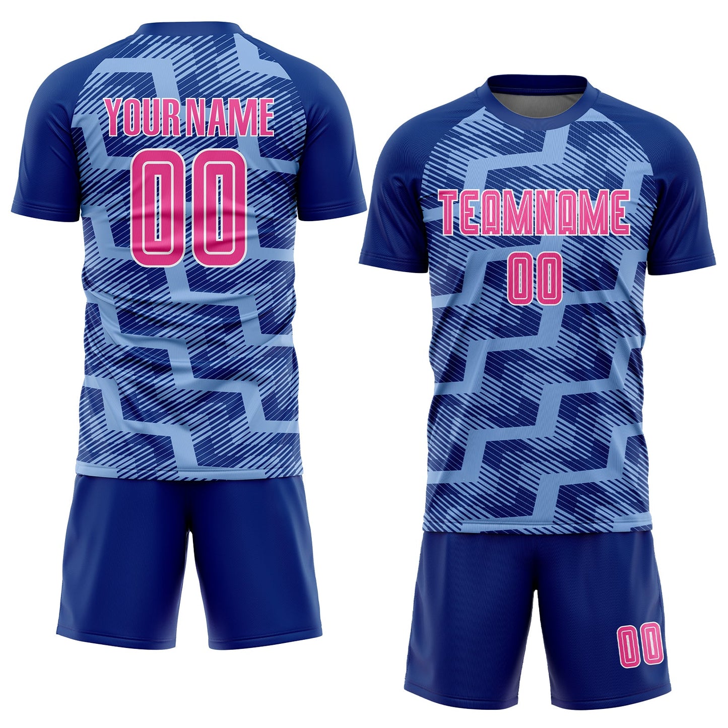 Custom Royal Pink-Light Blue Line Sublimation Soccer Uniform Jersey view 2