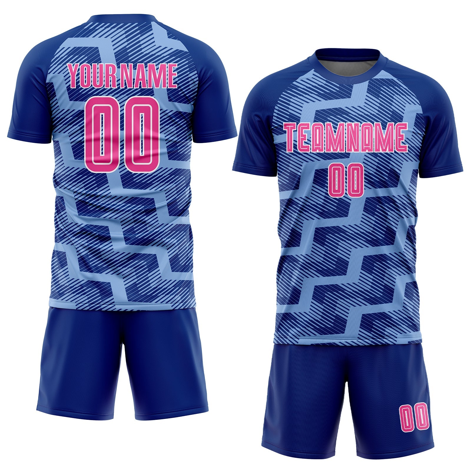 Custom Royal Pink-Light Blue Line Sublimation Soccer Uniform Jersey view 2