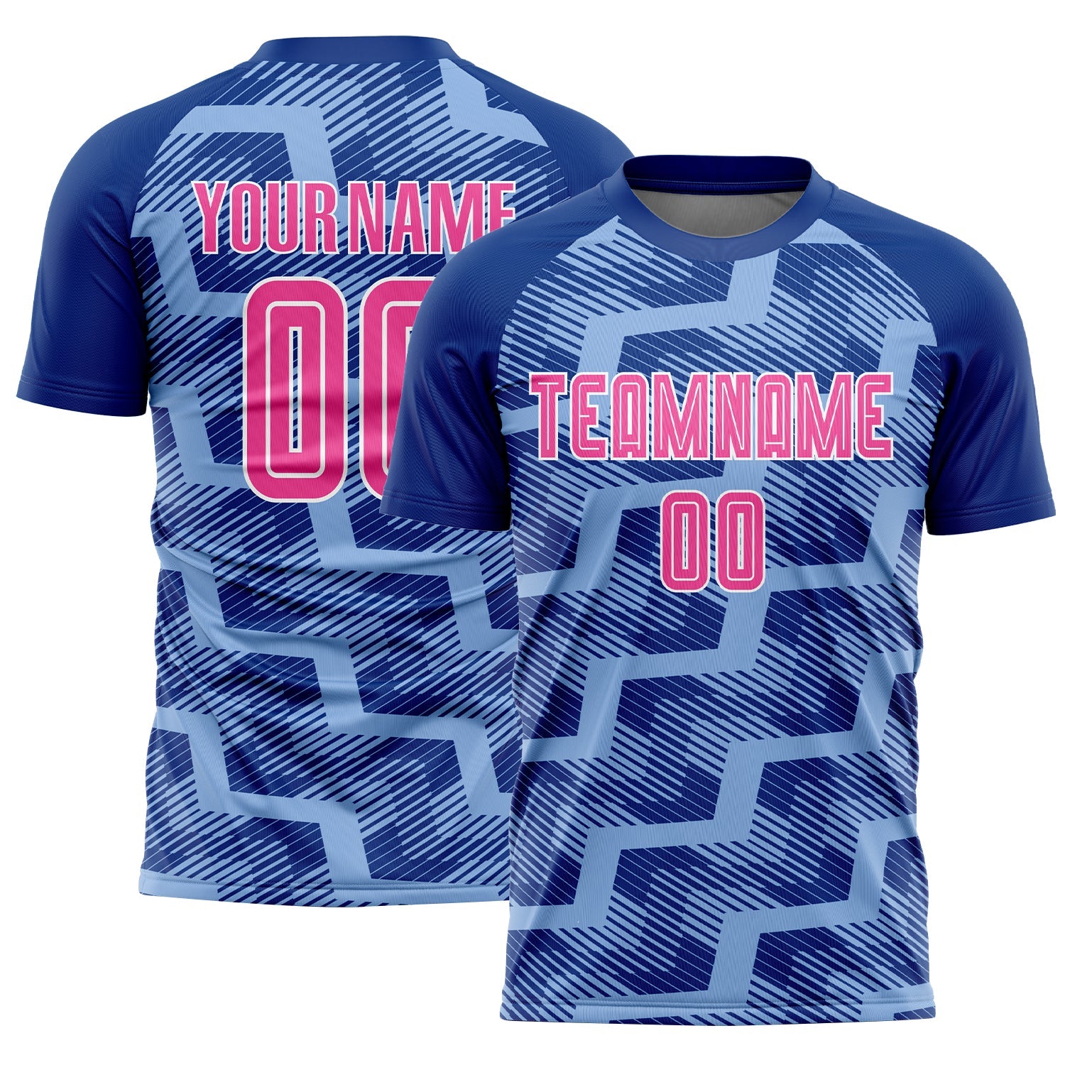 Custom Royal Pink-Light Blue Line Sublimation Soccer Uniform Jersey - Main View