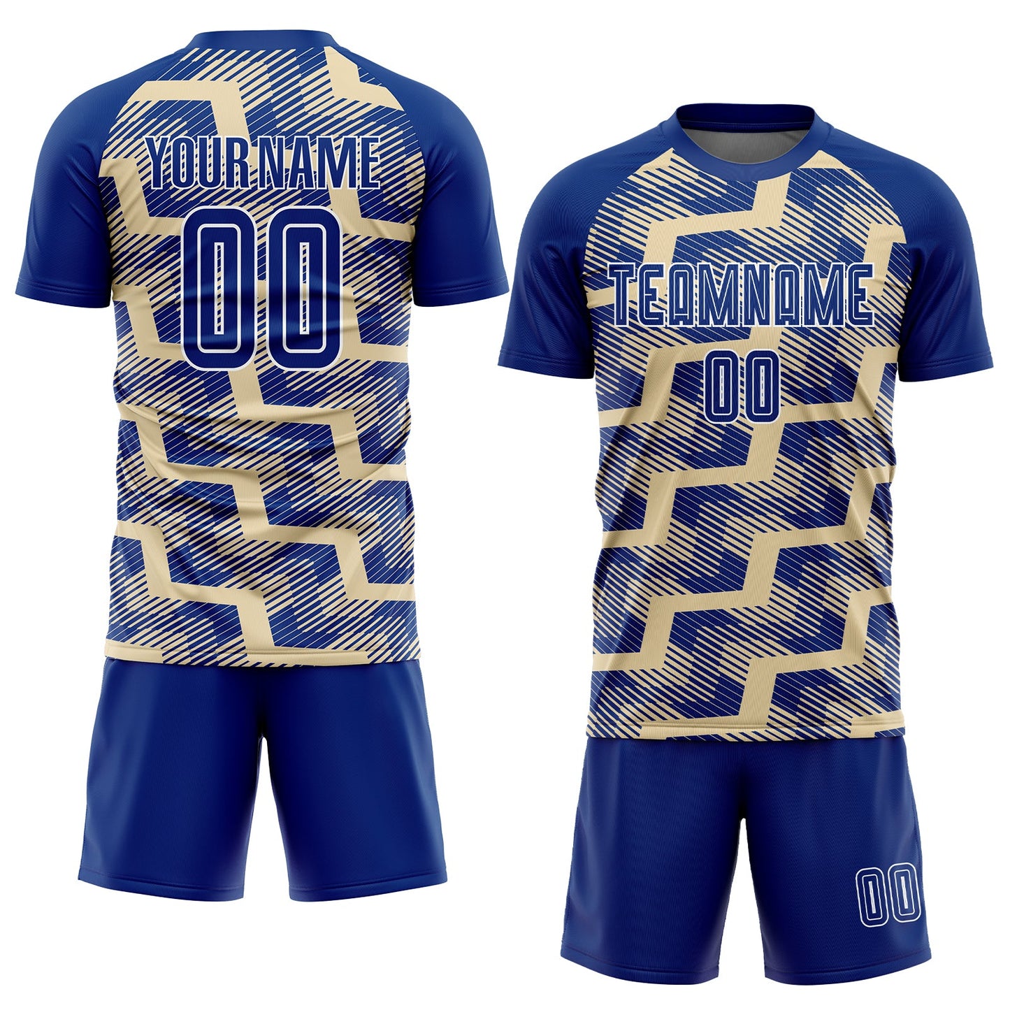Custom Royal Cream-White Line Sublimation Soccer Uniform Jersey view 2