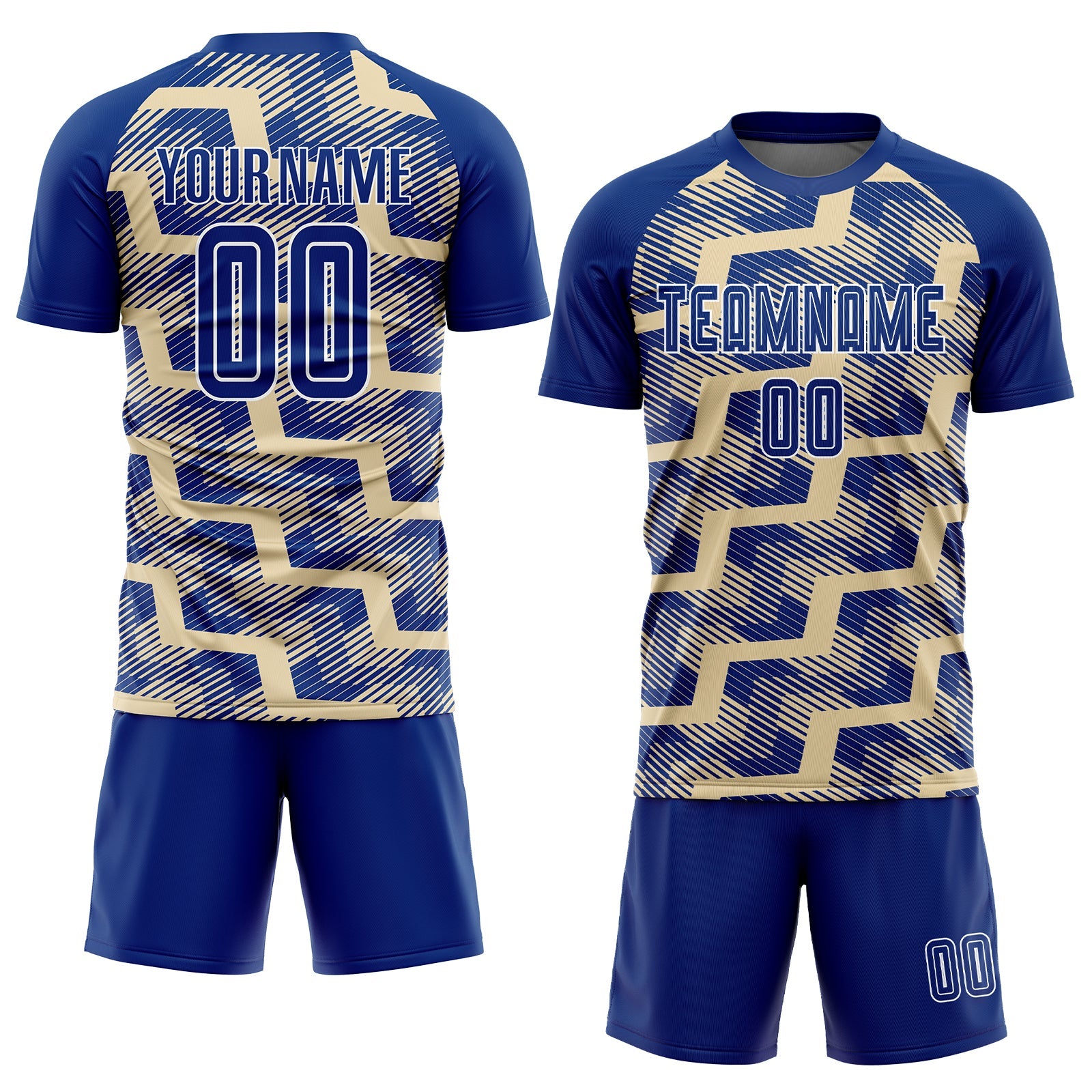 Custom Royal Cream-White Line Sublimation Soccer Uniform Jersey view 2