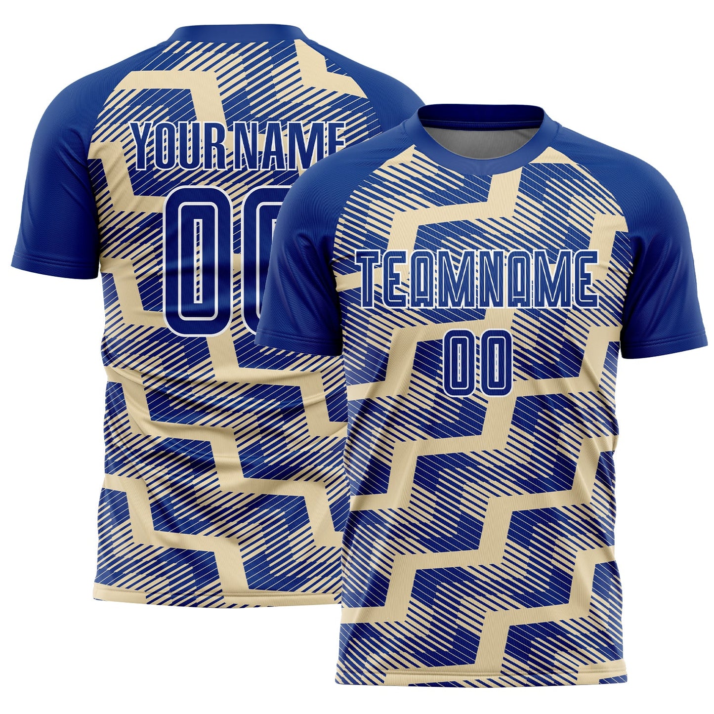 Custom Royal Cream-White Line Sublimation Soccer Uniform Jersey - Main View