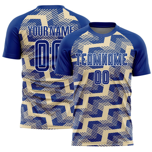 Custom Royal Cream-White Line Sublimation Soccer Uniform Jersey - Main View