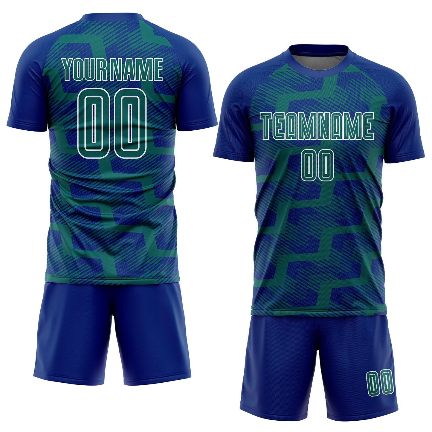 Custom Royal Teal-White Line Sublimation Soccer Uniform Jersey view 2