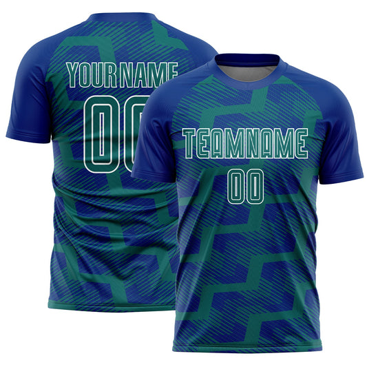 Custom Royal Teal-White Line Sublimation Soccer Uniform Jersey - Main View