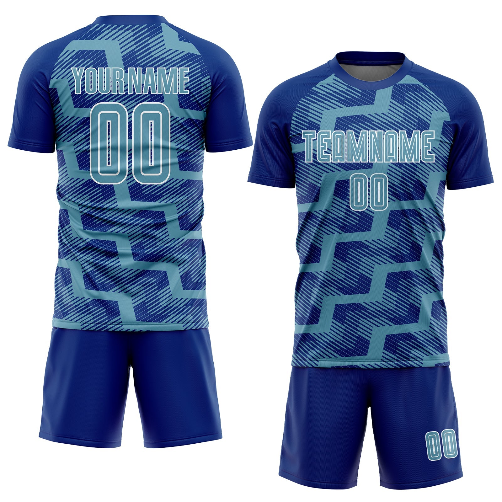 Custom Royal Shadow Blue-White Line Sublimation Soccer Uniform Jersey view 2