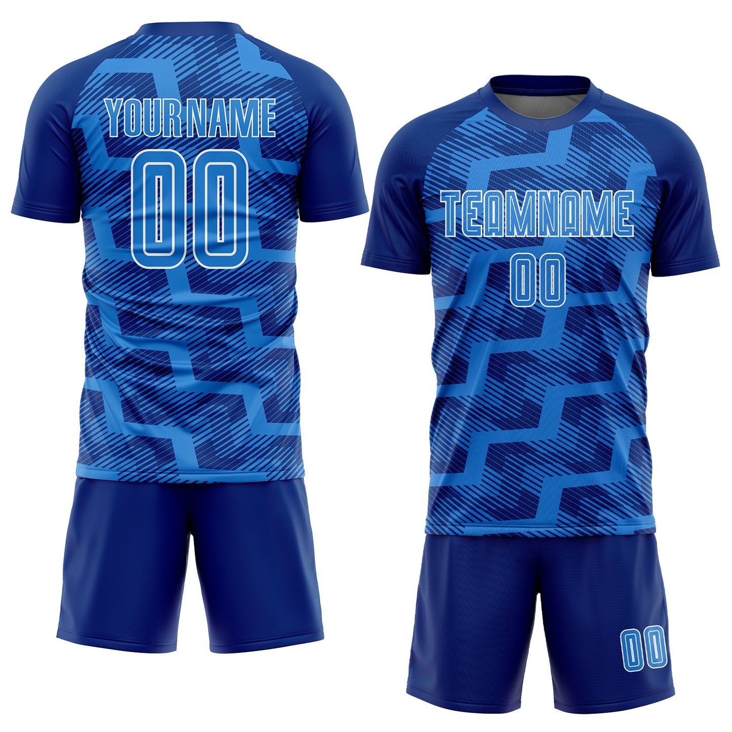 Custom Royal Powder Blue-White Line Sublimation Soccer Uniform Jersey view 2