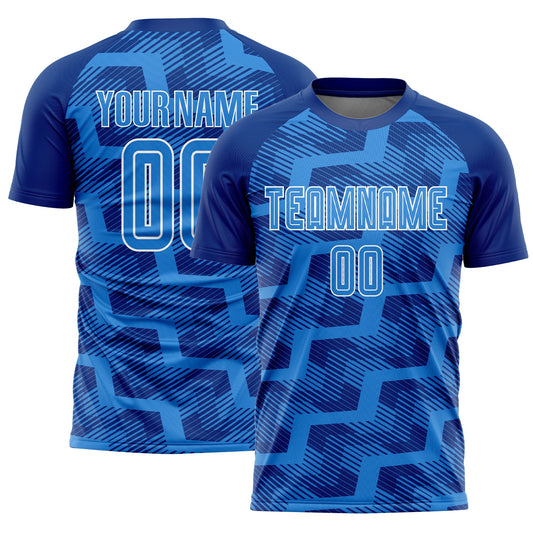 Custom Royal Powder Blue-White Line Sublimation Soccer Uniform Jersey - Main View
