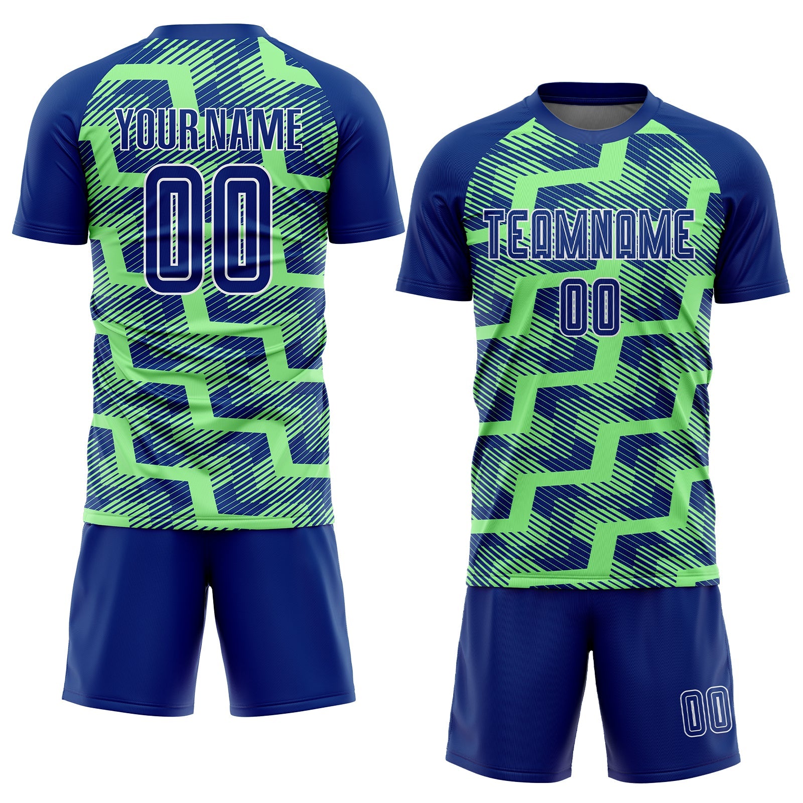 Custom Royal Pea Green-White Line Sublimation Soccer Uniform Jersey view 2
