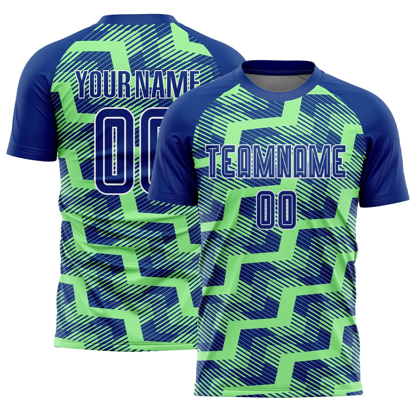 Custom Royal Pea Green-White Line Sublimation Soccer Uniform Jersey - Main View