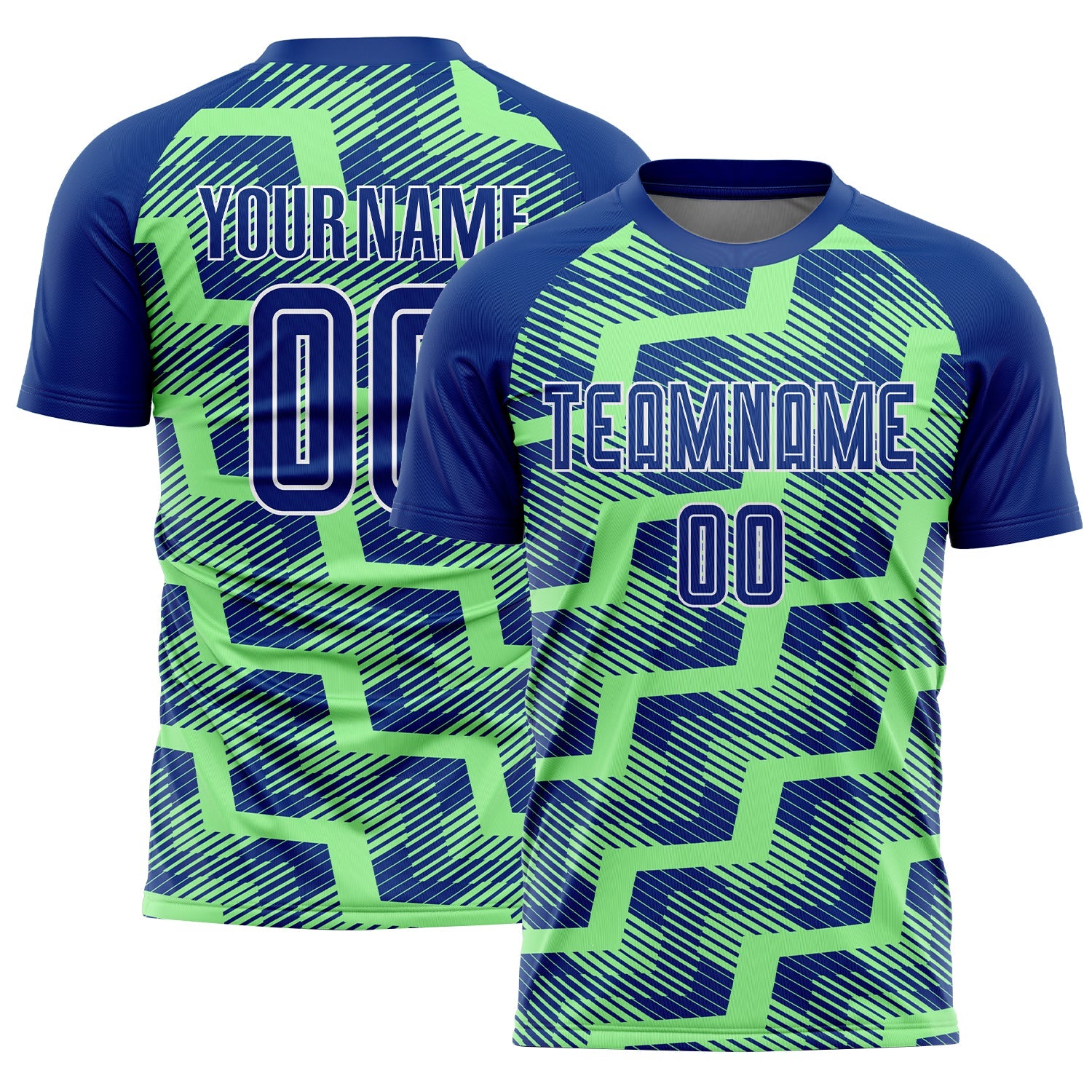 Custom Royal Pea Green-White Line Sublimation Soccer Uniform Jersey - Main View