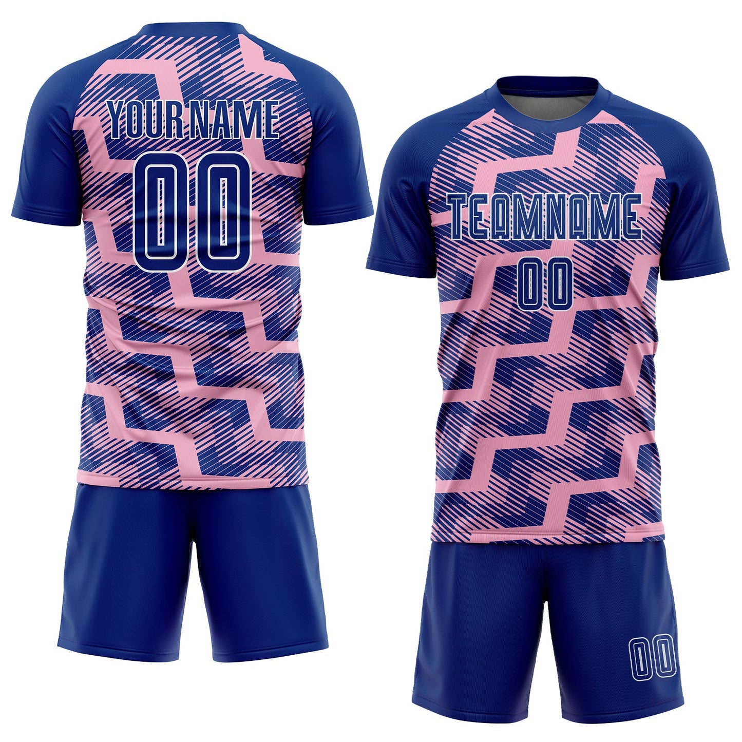 Custom Royal Light Pink-White Line Sublimation Soccer Uniform Jersey view 2