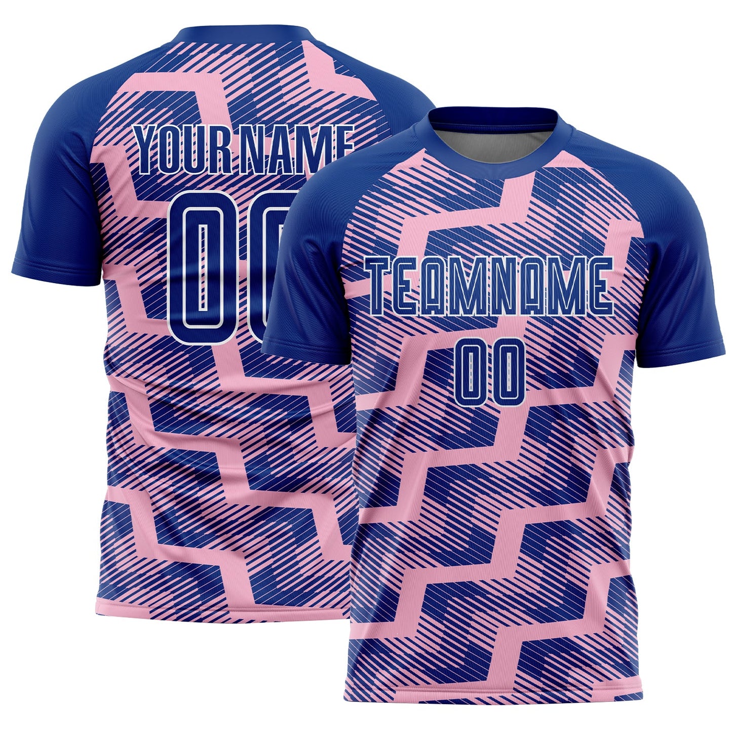 Custom Royal Light Pink-White Line Sublimation Soccer Uniform Jersey - Main View
