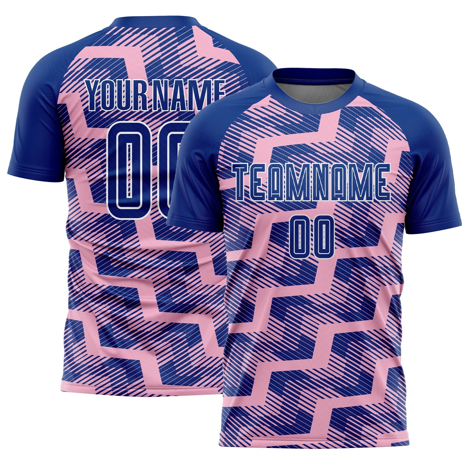 Custom Royal Light Pink-White Line Sublimation Soccer Uniform Jersey - Main View