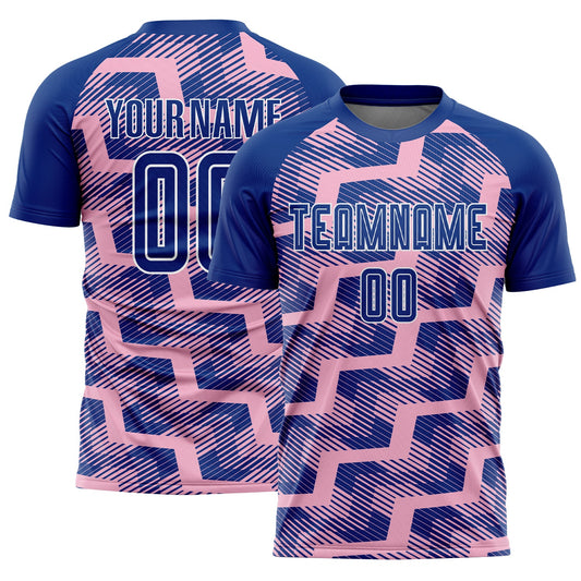 Custom Royal Light Pink-White Line Sublimation Soccer Uniform Jersey - Main View