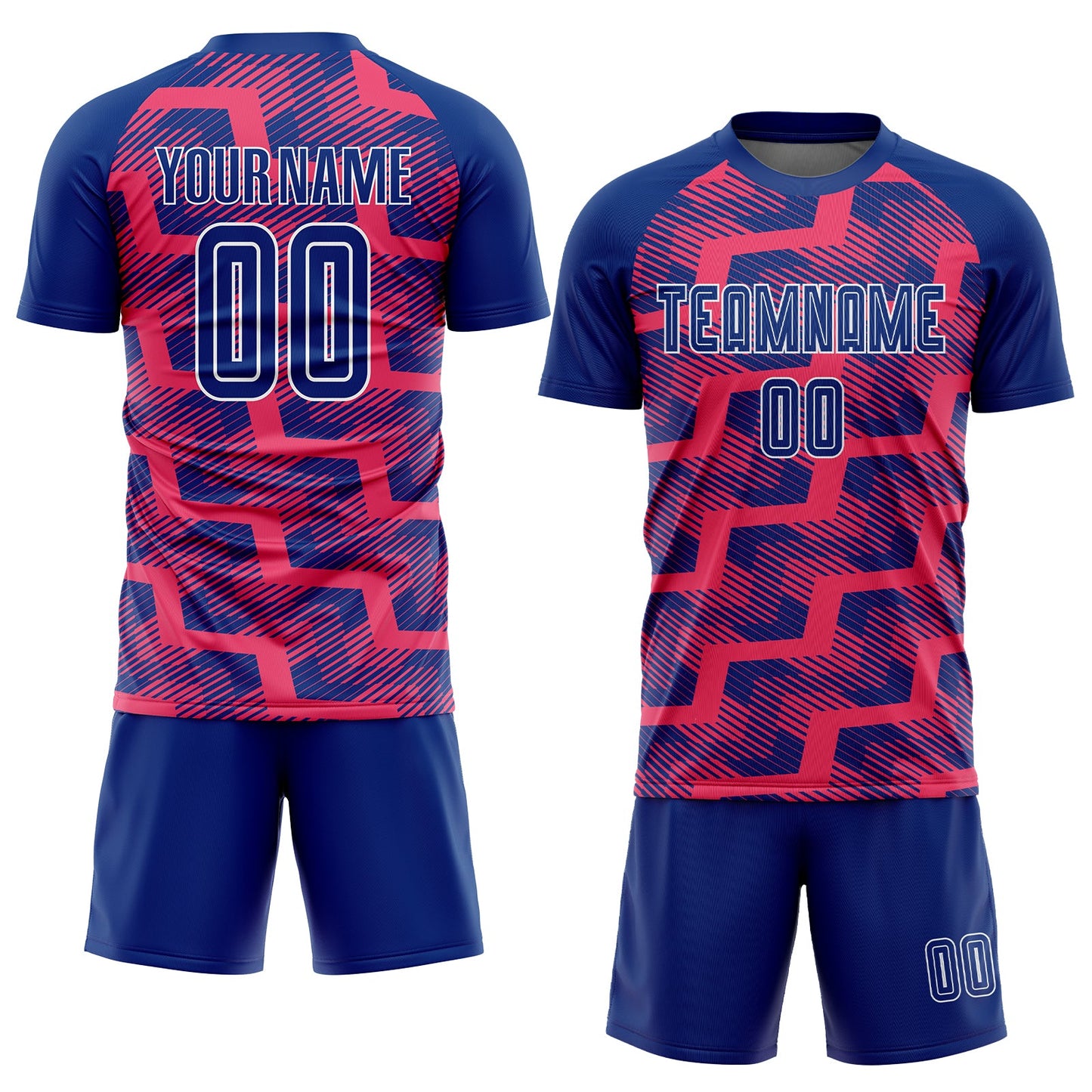 Custom Royal Neon Pink-White Line Sublimation Soccer Uniform Jersey view 2