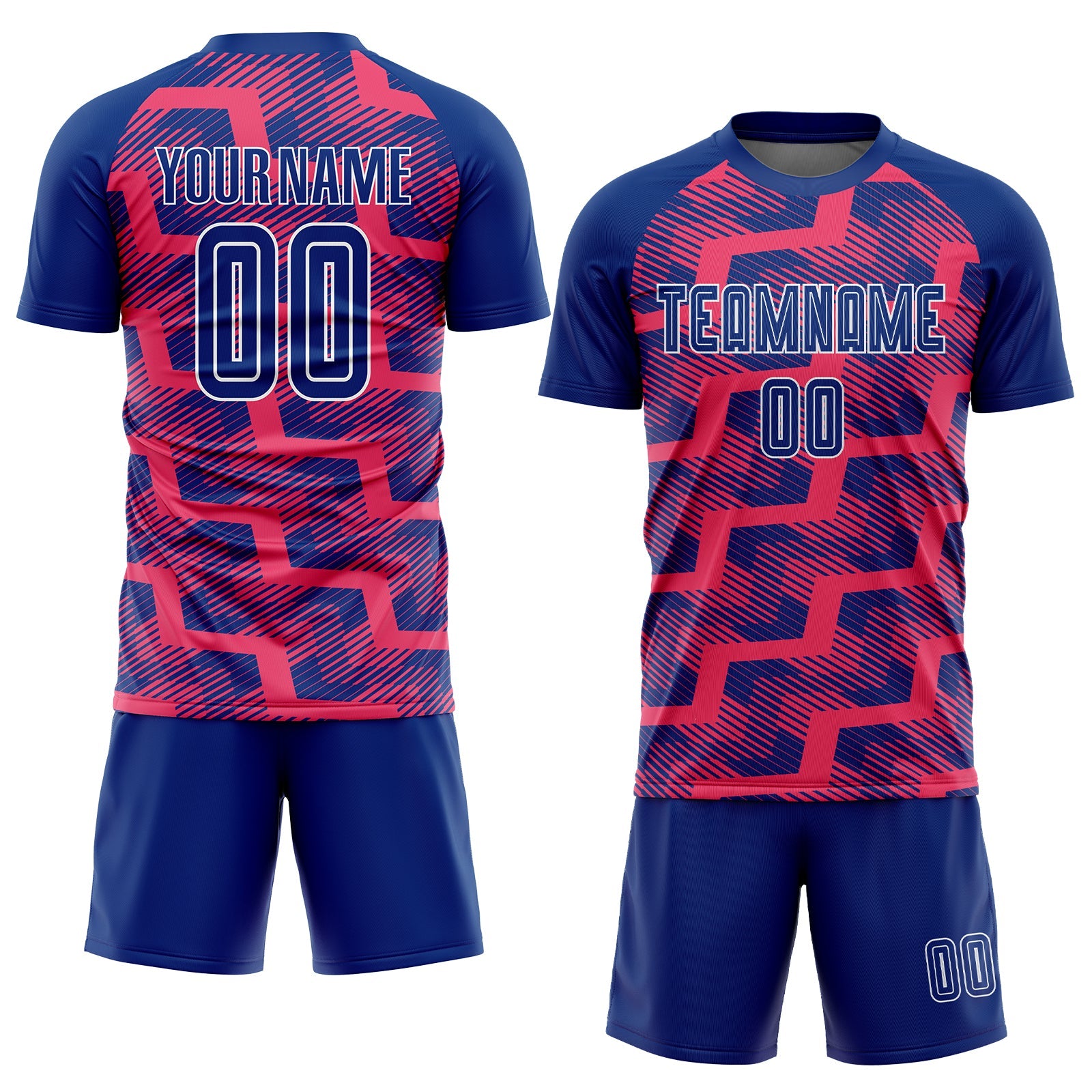 Custom Royal Neon Pink-White Line Sublimation Soccer Uniform Jersey view 2