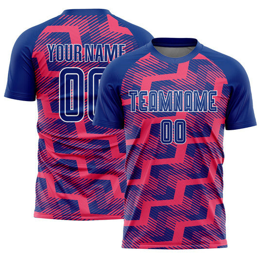 Custom Royal Neon Pink-White Line Sublimation Soccer Uniform Jersey - Main View