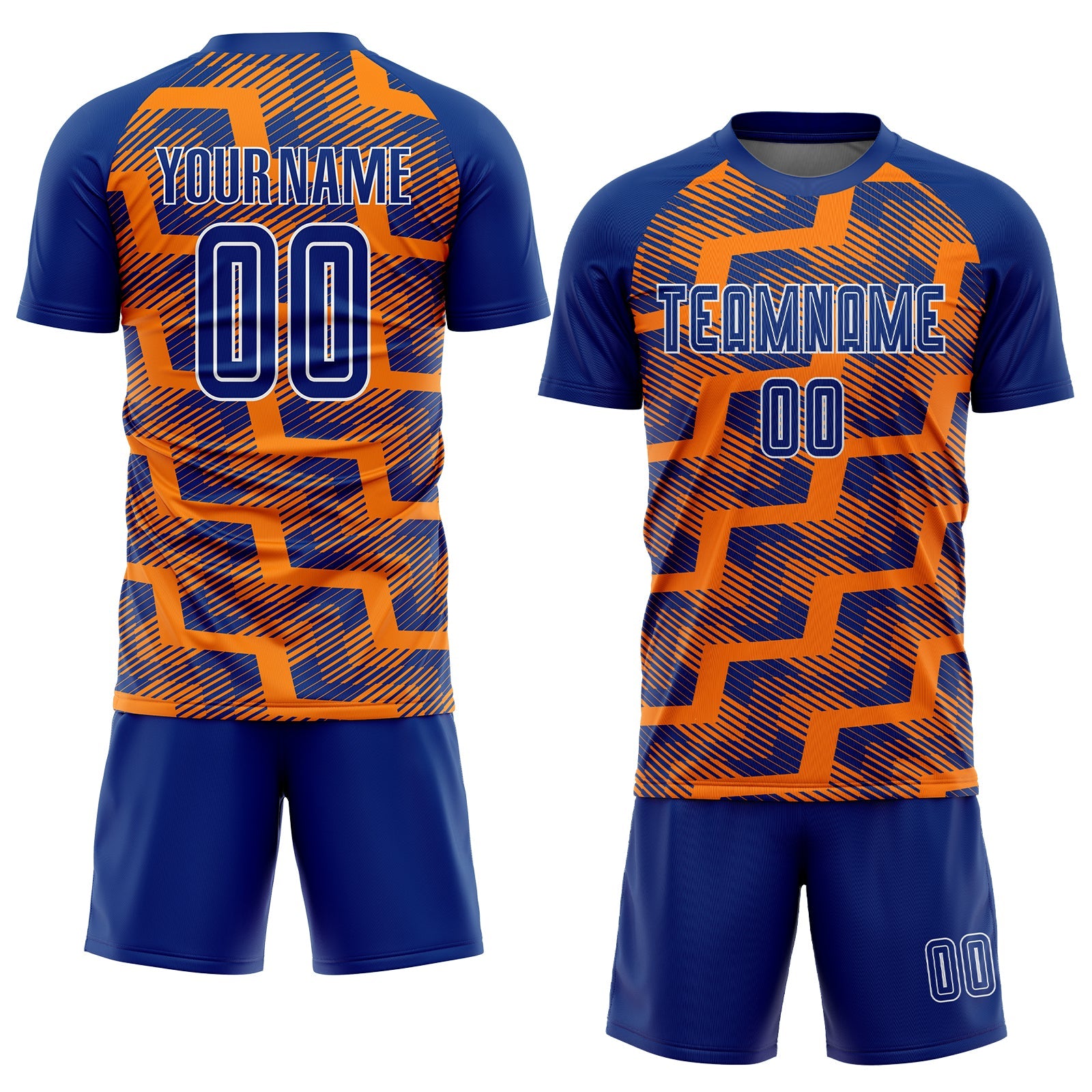 Custom Royal Bay Orange-White Line Sublimation Soccer Uniform Jersey view 2
