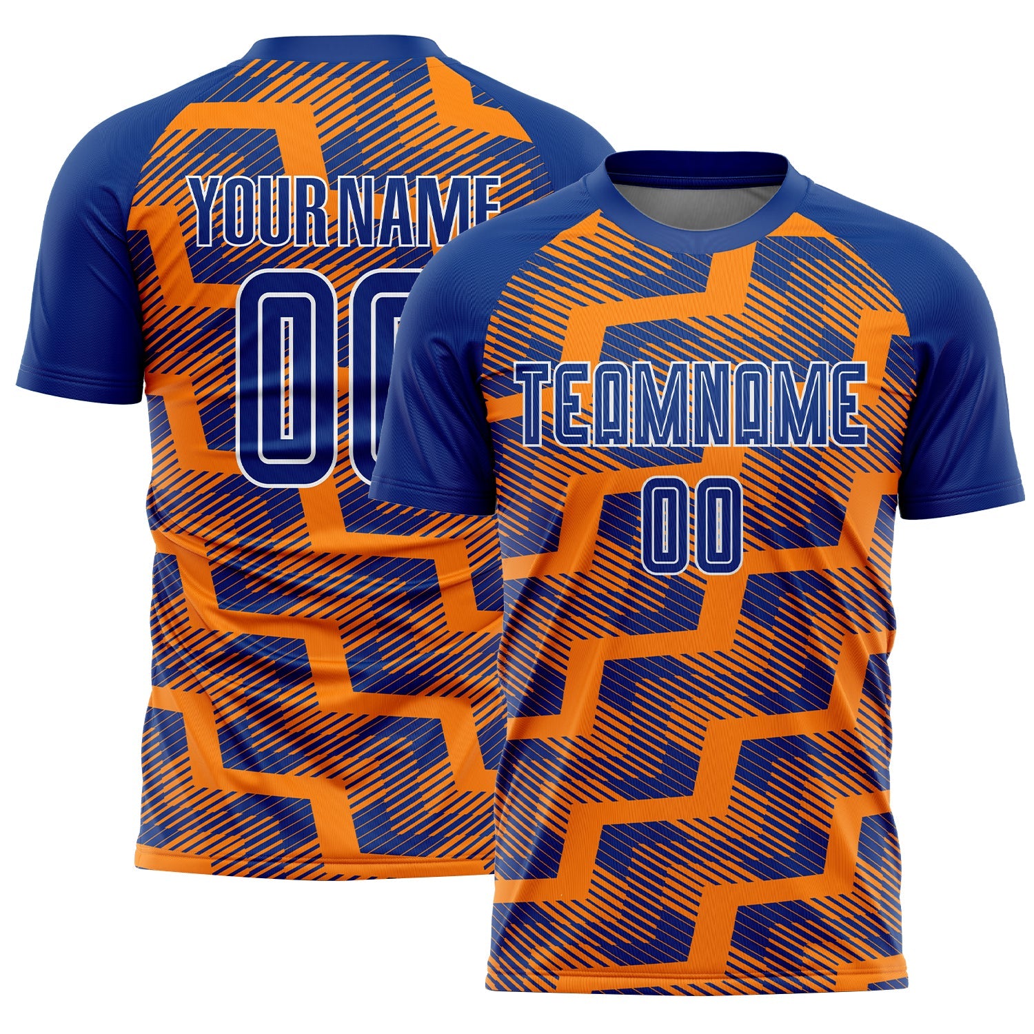 Custom Royal Bay Orange-White Line Sublimation Soccer Uniform Jersey - Main View