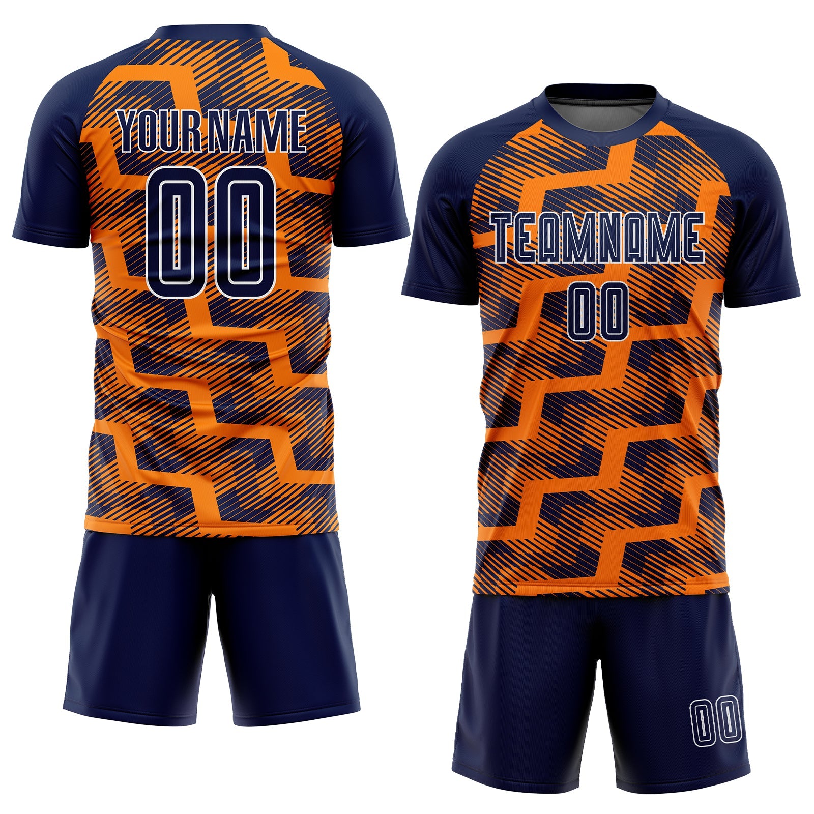 Custom Navy Bay Orange-White Line Sublimation Soccer Uniform Jersey view 2
