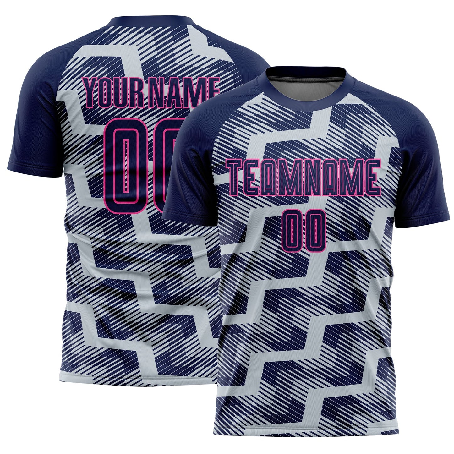 Custom Navy Silver-Pink Line Sublimation Soccer Uniform Jersey - Main View