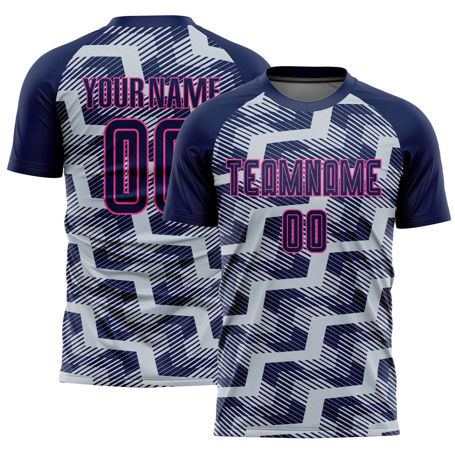 Custom Navy Silver-Pink Line Sublimation Soccer Uniform Jersey - Main View