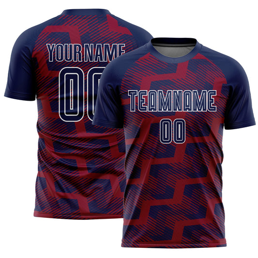 Custom Navy Crimson-White Line Sublimation Soccer Uniform Jersey - Main View