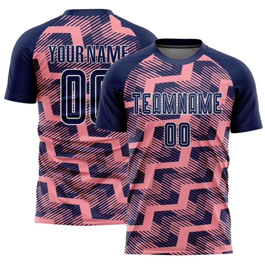 Custom Navy Medium Pink-White Line Sublimation Soccer Uniform Jersey - Main View