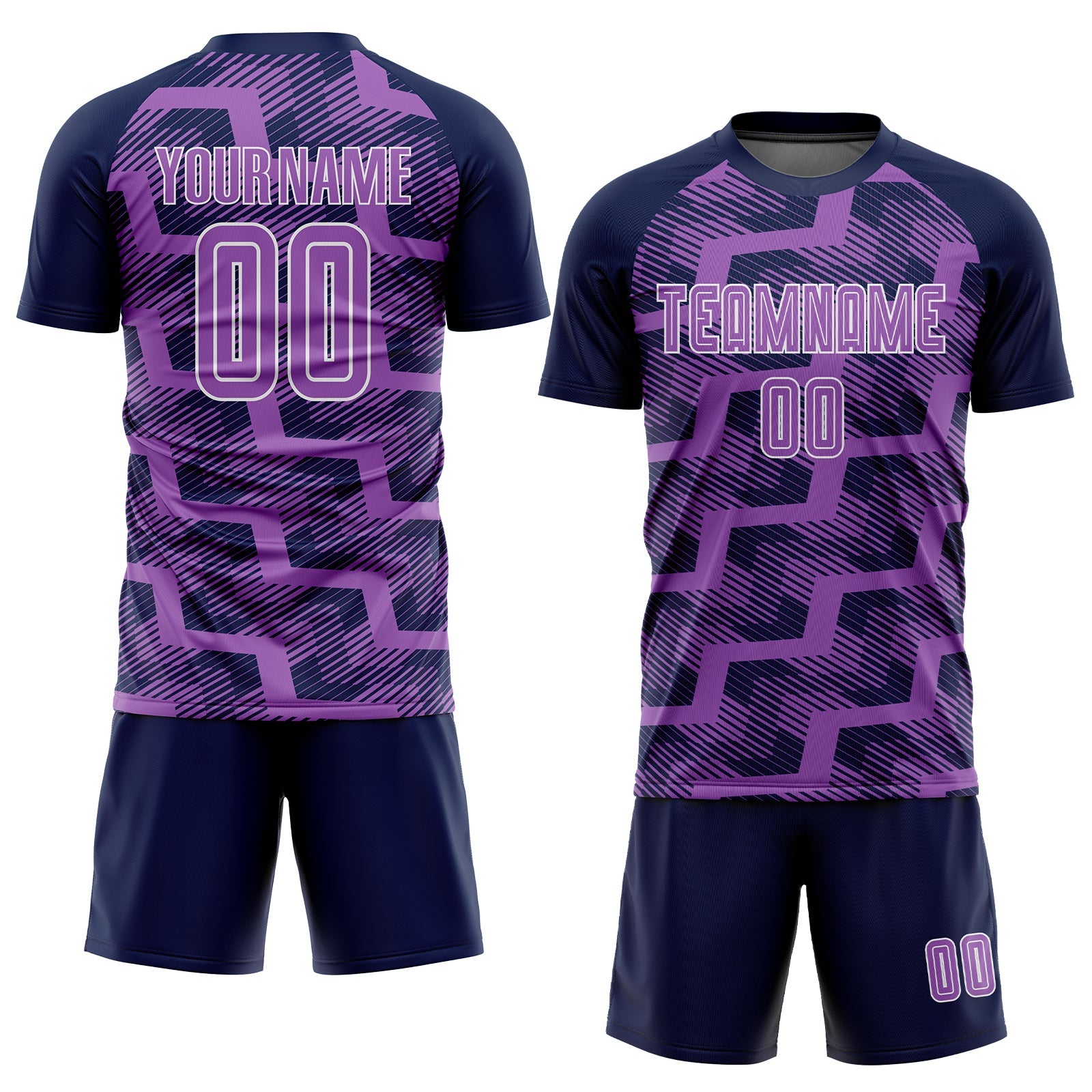 Custom Navy Medium Purple-White Line Sublimation Soccer Uniform Jersey view 2